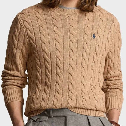 P.o-L.O R.A-L.P.H L.A.U-R.E.N Cable-Knit Cotton Jumper Camel Brown Custom Slim Fit