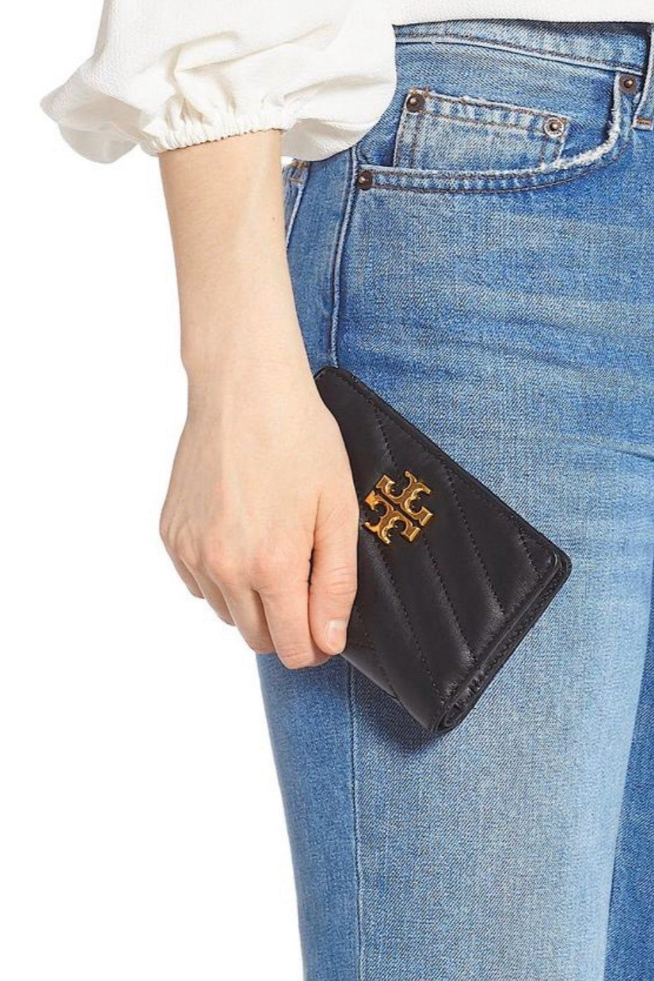 T.o.r.y B.u.r.c.h Kira Chevron Medium Slim Wallet Black