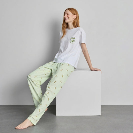 P.R.I.M.A.R.K Cotton Crew Neck Printed Pyjamas