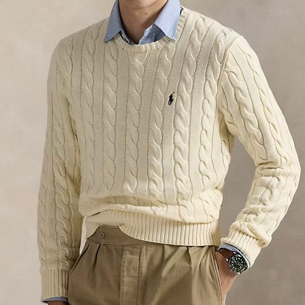 P.o-L.O R.A-L.P.H L.A.U-R.E.N Cable-Knit Cotton Jumper Andover Cream Custom Slim Fit