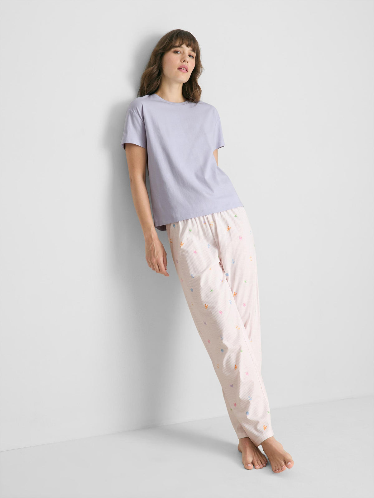 P.R.I.M.A.R.K Cotton Crew Neck Printed Pyjamas