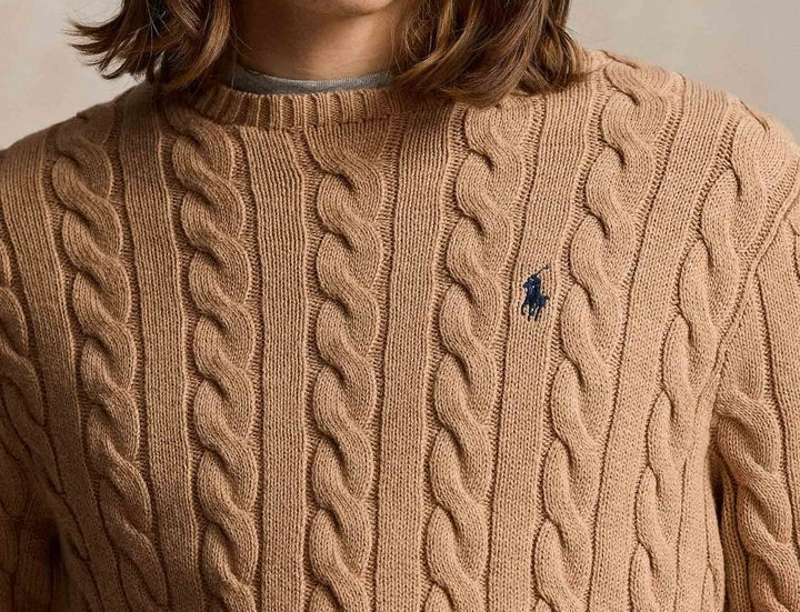 P.o-L.O R.A-L.P.H L.A.U-R.E.N Cable-Knit Cotton Jumper Camel Brown Custom Slim Fit