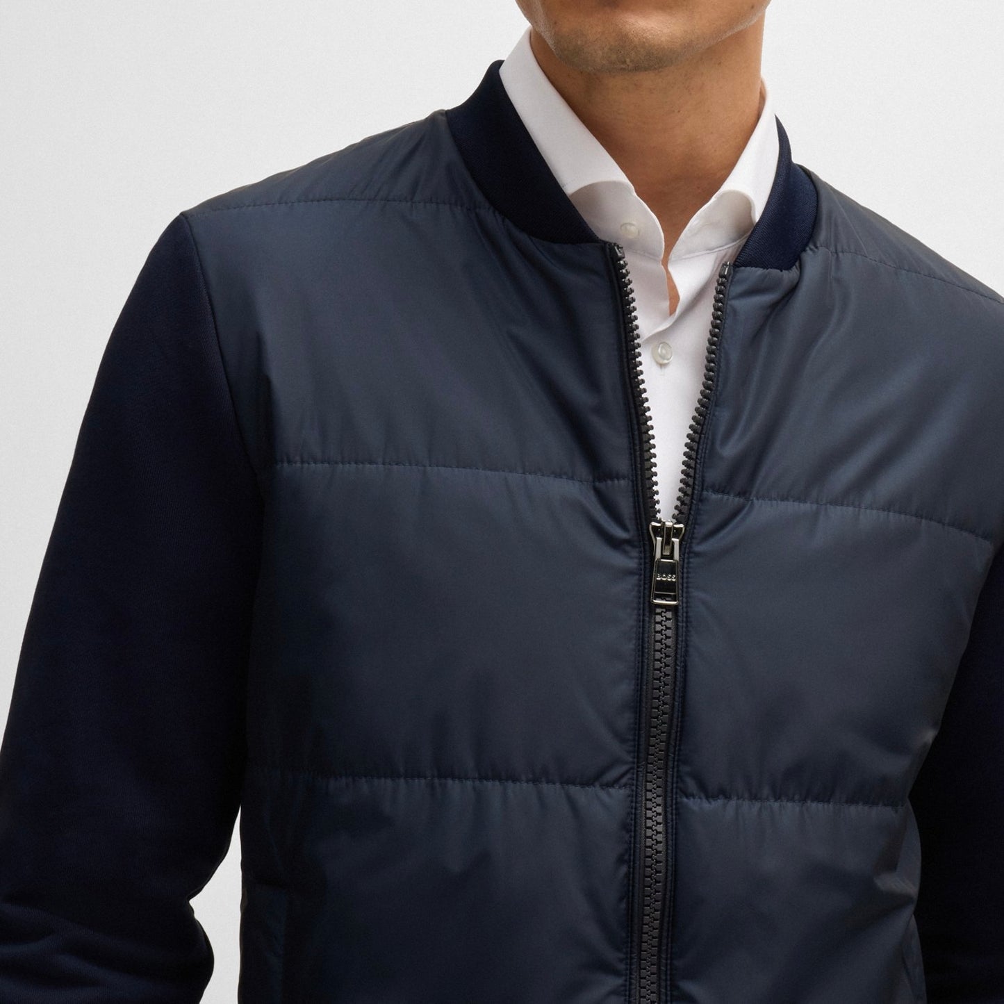 B.O.S.S ZIP-UP SWEATSHIRT IN AND TECHNICAL FABRIC Dark Blue