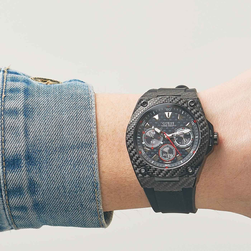 G.U.E.S.S Guess Legacy Black Dial Black Rubber Strap Watch