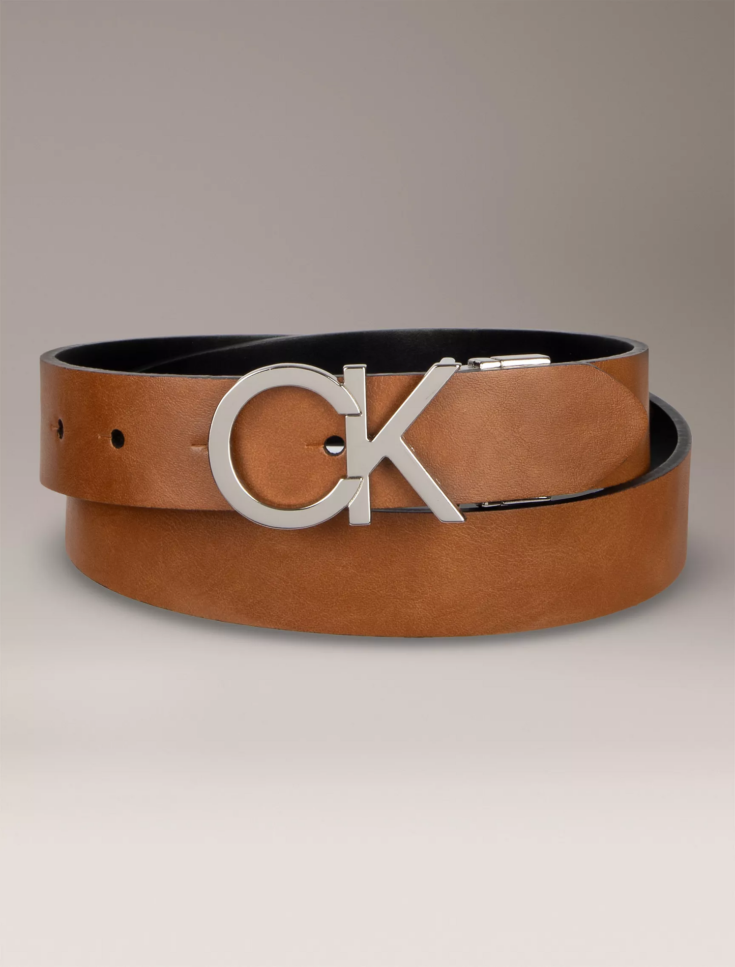 CALVIN KLEIN  Monogram Logo Plaque Reversible Belt