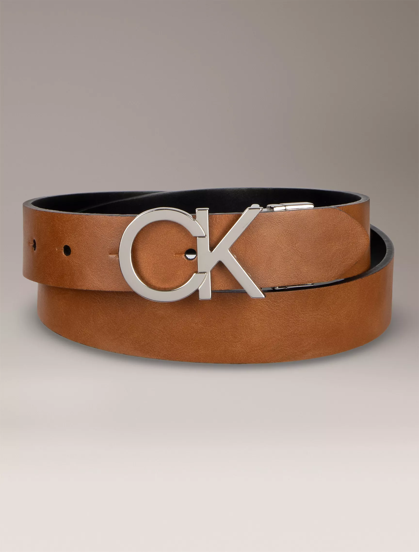 CALVIN KLEIN  Monogram Logo Plaque Reversible Belt