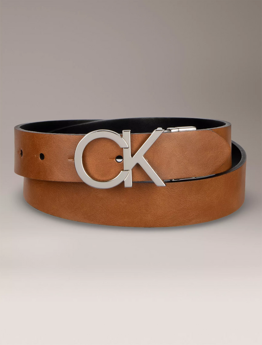 CALVIN KLEIN  Monogram Logo Plaque Reversible Belt