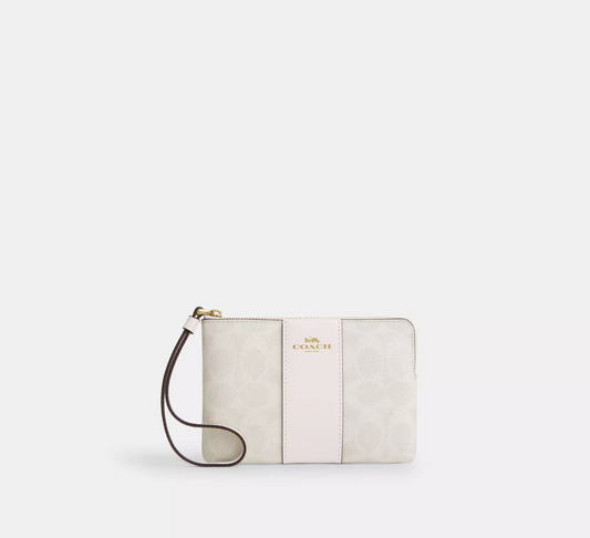 C.O.A.C.H Corner Zip Wristlet In Signature Canvas With Stripe