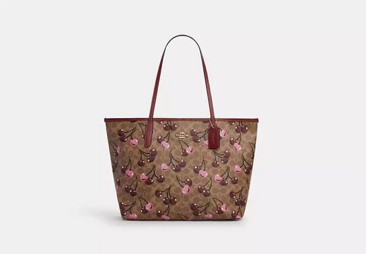 C.O.A.C.H  City Tote Bag in Signature Canvas with Cherry Print