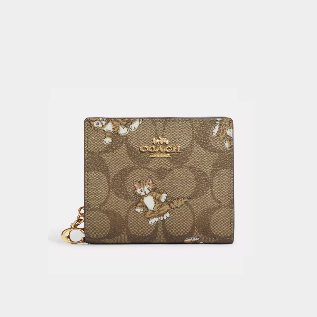C.O.A.C.H Snap Wallet In Signature Canvas With Dancing Kitten Print
