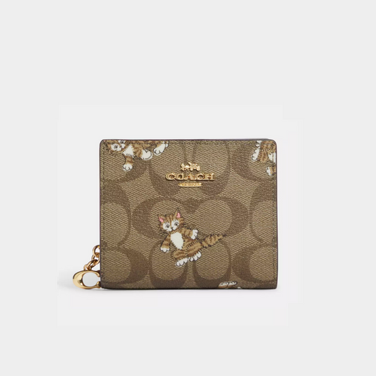 C.O.A.C.H Snap Wallet In Signature Canvas With Dancing Kitten Print