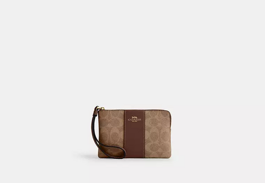 C.O.A.C.H Corner Zip Wristlet In Signature Canvas With Stripe