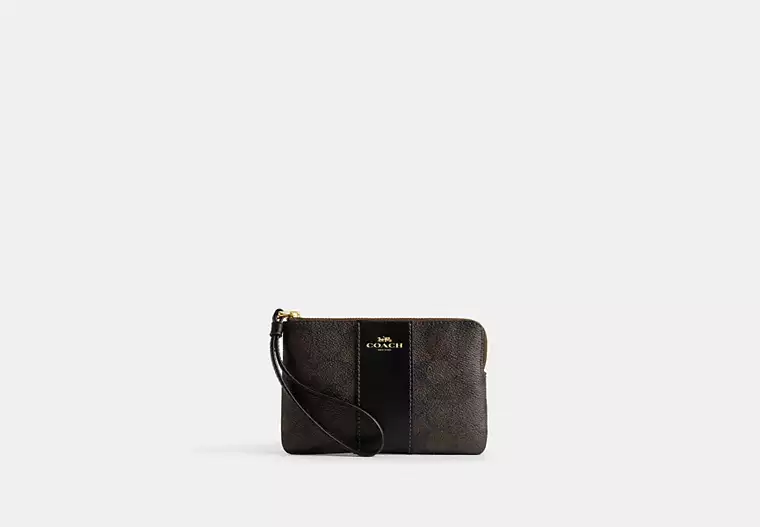 C.O.A.C.H Corner Zip Wristlet In Signature Canvas With Stripe