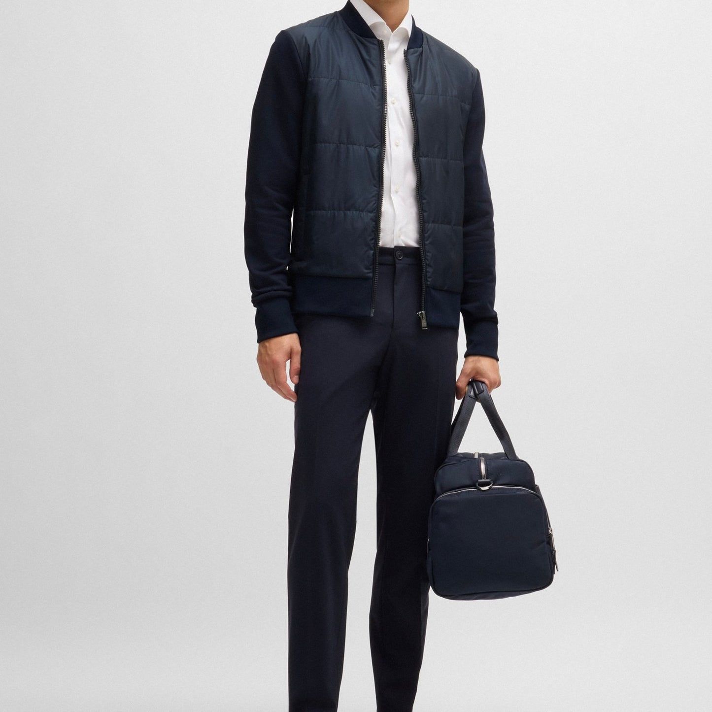 B.O.S.S ZIP-UP SWEATSHIRT IN AND TECHNICAL FABRIC Dark Blue