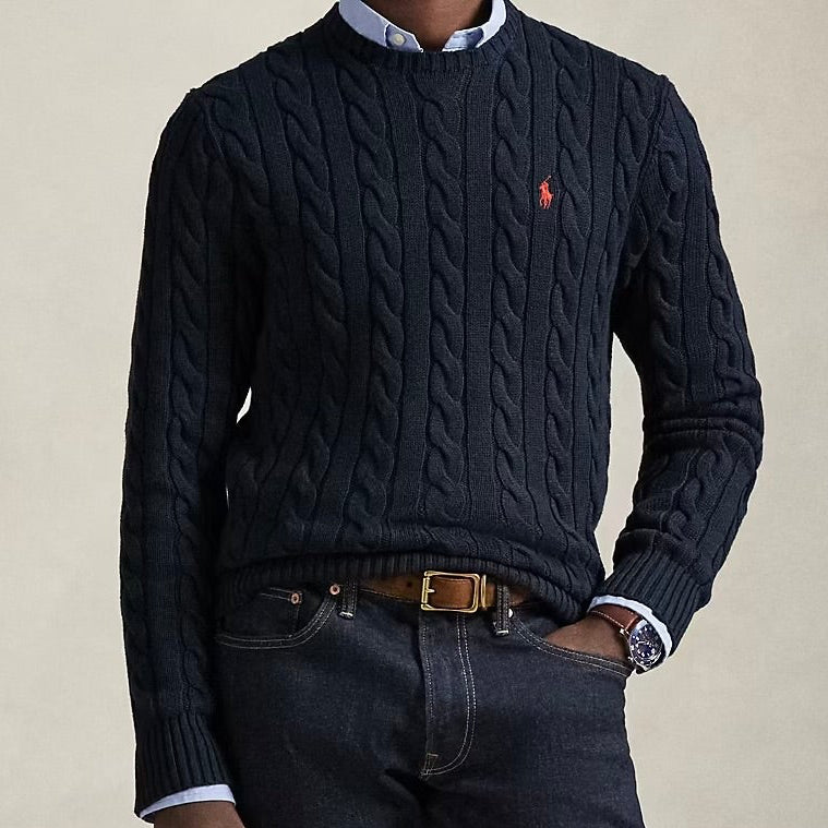 P.o-L.O R.A-L.P.H L.A.U-R.E.N Cable-Knit Cotton Jumper Hunter Navy Custom Slim Fit