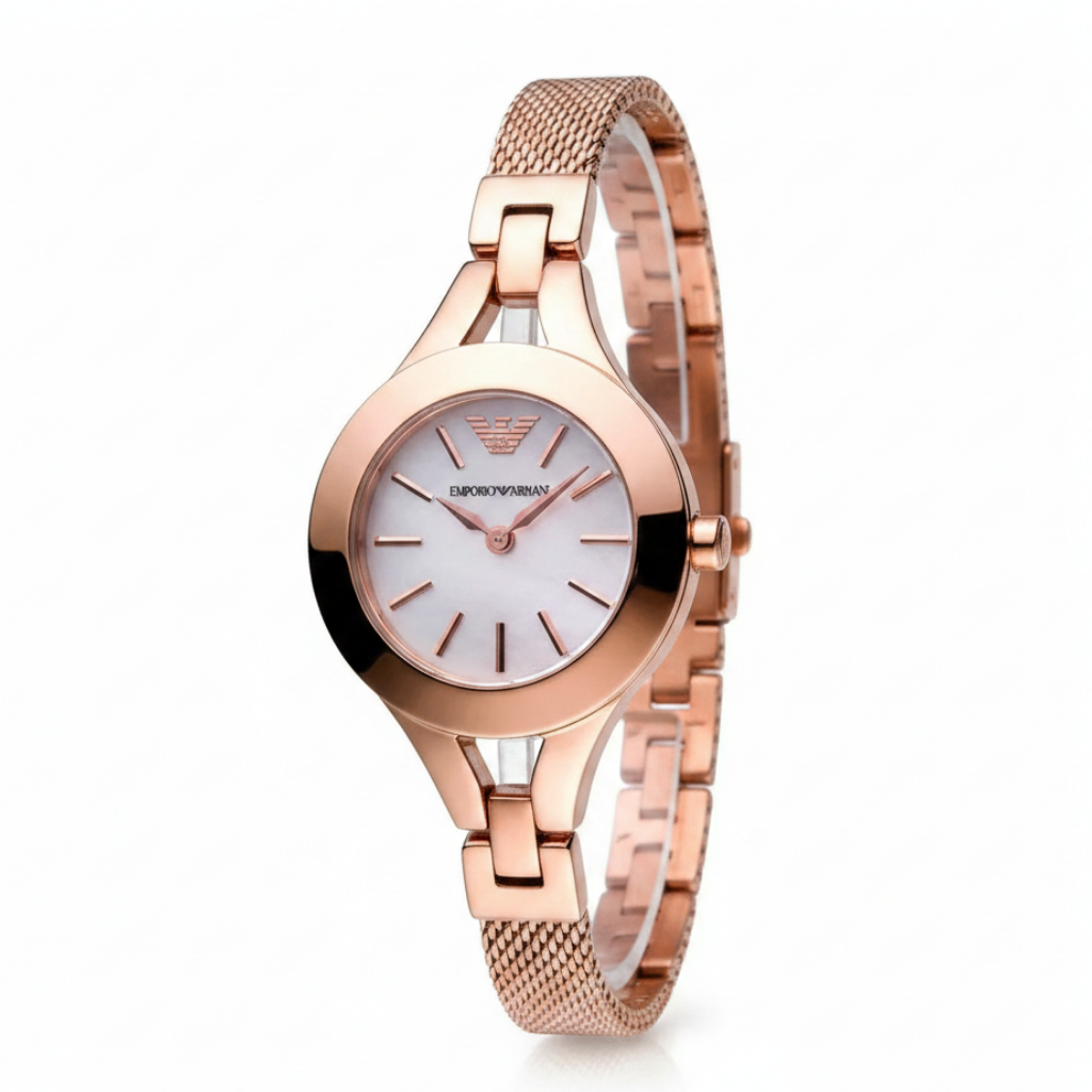 EMPORIO ARMANI  Chiara Analog White Dial Rose Gold Steel Strap Watch AR7329