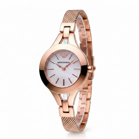 EMPORIO ARMANI  Chiara Analog White Dial Rose Gold Steel Strap Watch AR7329