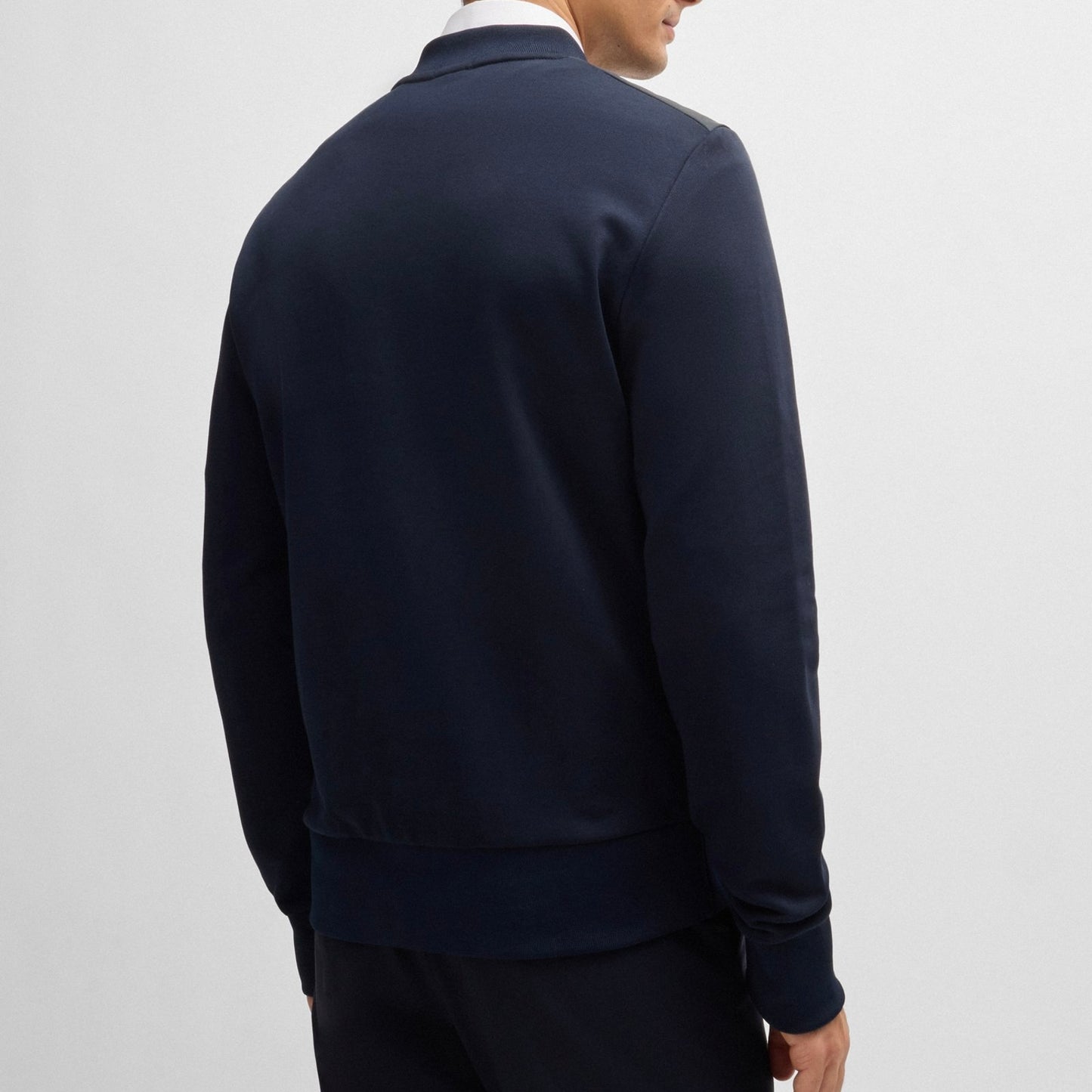 B.O.S.S ZIP-UP SWEATSHIRT IN AND TECHNICAL FABRIC Dark Blue
