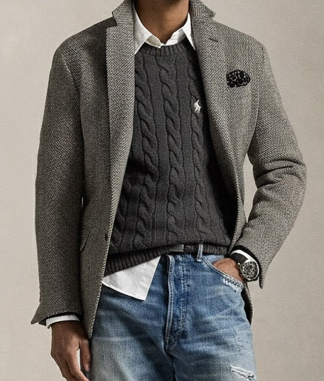 P.o-L.O R.A-L.P.H L.A.U-R.E.N Cable-Knit Cotton Jumper Gray Heather Custom Slim Fit