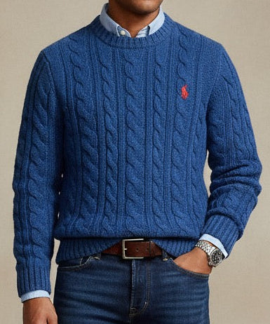 P.o-L.O R.A-L.P.H L.A.U-R.E.N Cable-Knit Cotton Jumper Blue Custom Slim Fit