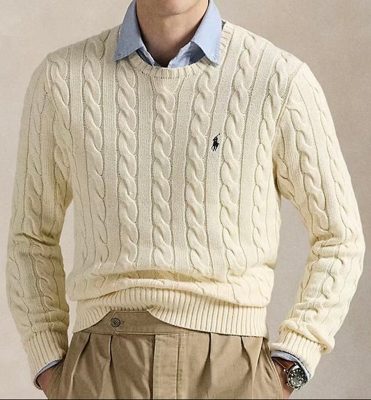 P.o-L.O R.A-L.P.H L.A.U-R.E.N Cable-Knit Cotton Jumper Andover Cream Custom Slim Fit