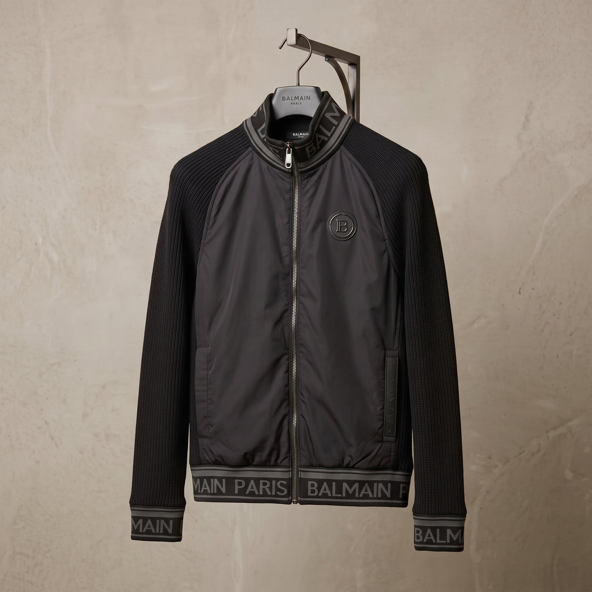 B.A.L.M.A.I.N Black Logo Knit Sleeve Jacket.