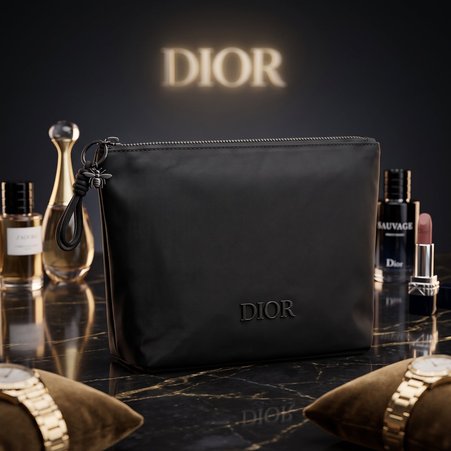 D.I.O.R MAKEUP BAG BLACK