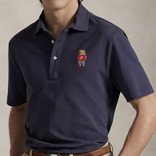 P.O.L.O R.A.L.P.H L.A.U.R.E.N Custom Fit Polo Bear Mesh Polo Shirt Navy