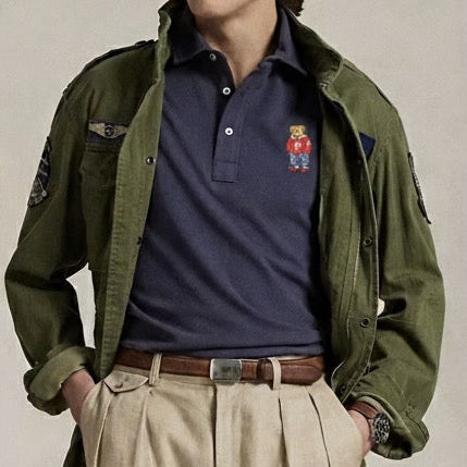 P.O.L.O R.A.L.P.H L.A.U.R.E.N Custom Fit Polo Bear Mesh Polo Shirt Navy