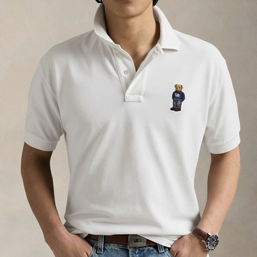 P.O.L.O R.A.L.P.H L.A.U.R.E.N Custom Fit Polo Bear Mesh Polo Shirt White