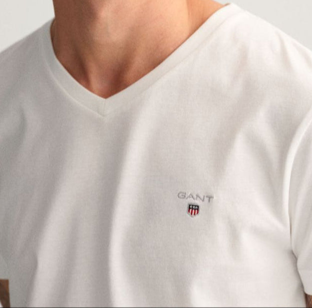 G.a.N_T White Original Slim Fit V-Neck T-Shirt