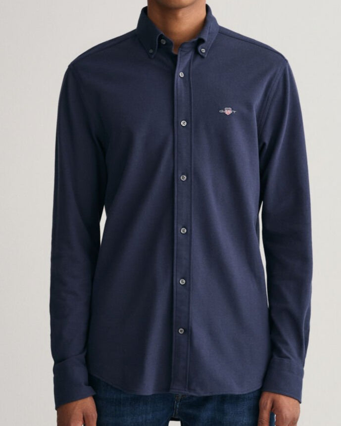 G.a-N.T. Regular Fit Jersey Piqué Shirt Blue Marine
