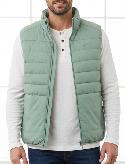 New Balance Black Puffer Tech Vest Quilted Comfort Mint Green Puffer Full Zip with Pockets