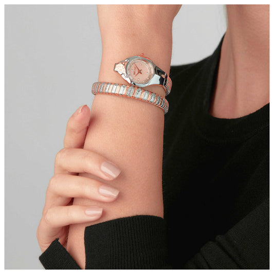J.U.S.T C.A.V.A.L.L.I Women Stainless Steel Signature Snake Analog