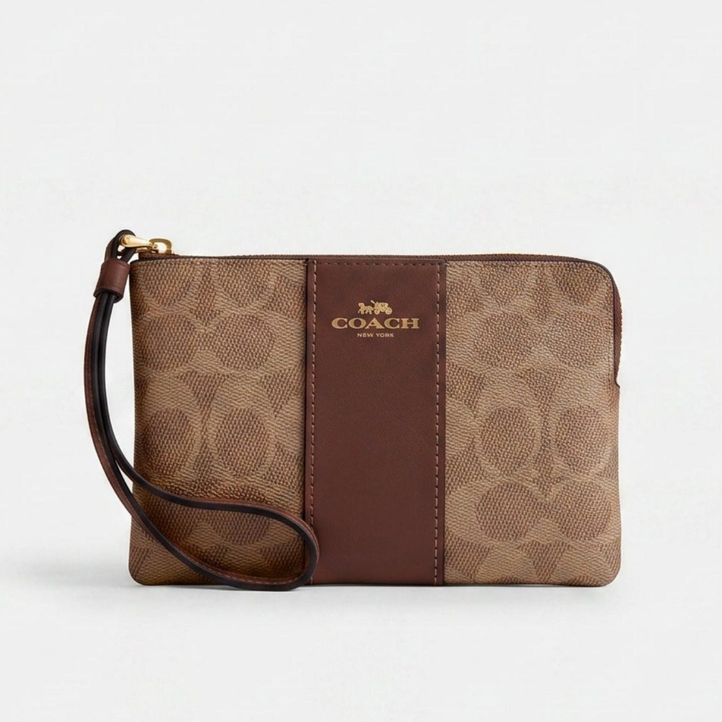 C.O.A.C.H Corner Zip Wristlet In Signature Canvas With Stripe