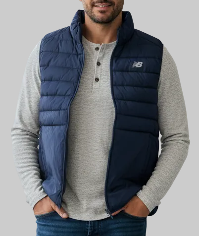 New Balance Blue Puffer Tech Vest Quilted Comfort Black Puffer Full Zip with Pockets