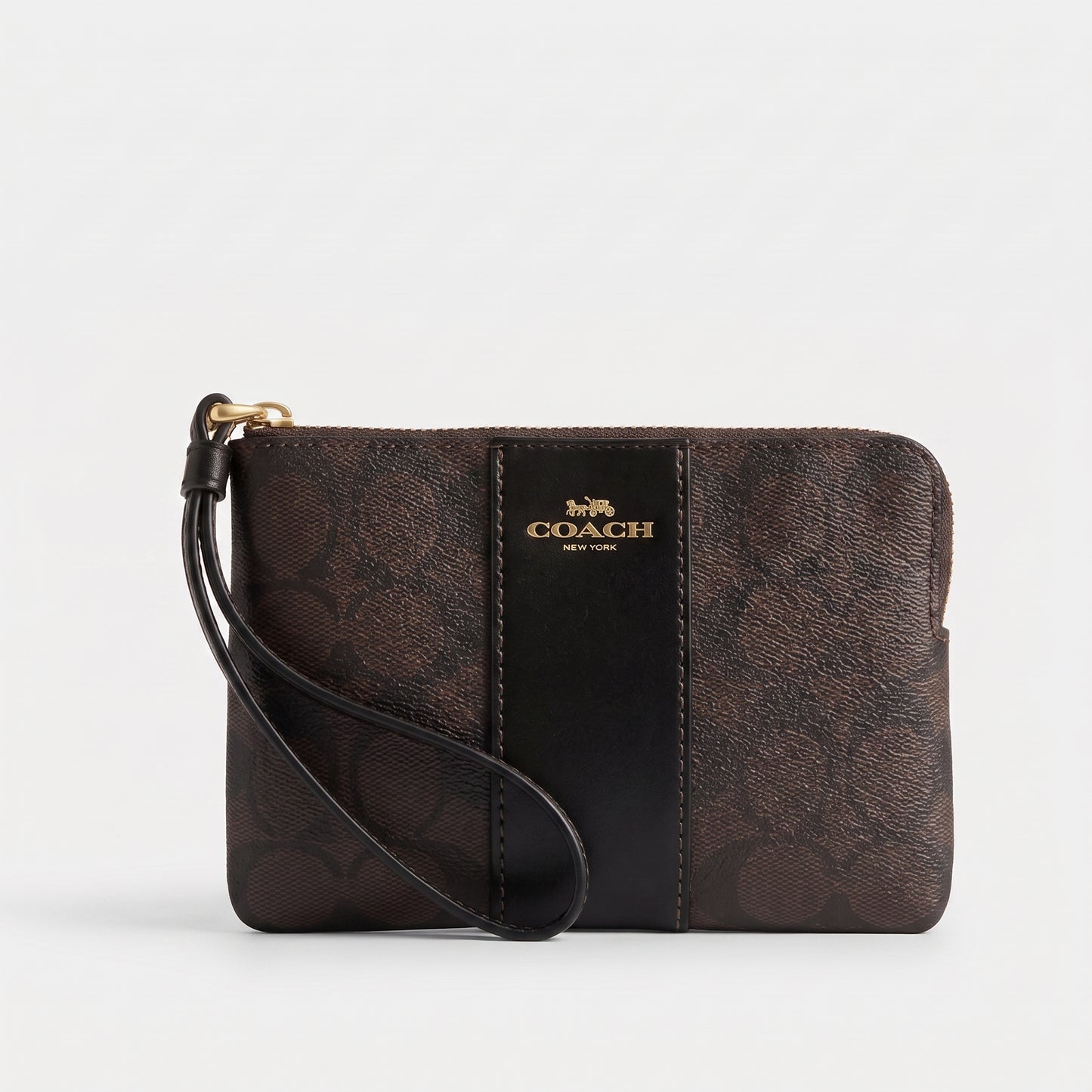 C.O.A.C.H Corner Zip Wristlet In Signature Canvas With Stripe