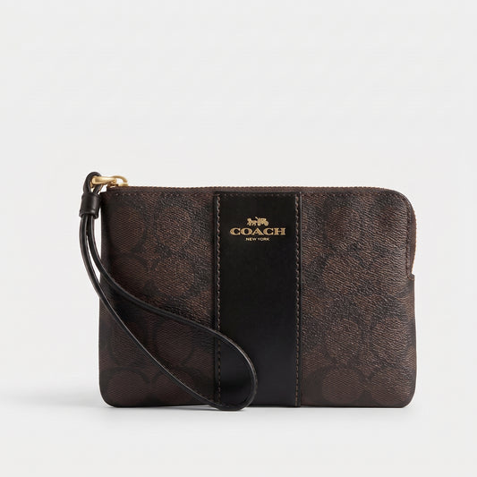C.O.A.C.H Corner Zip Wristlet In Signature Canvas With Stripe