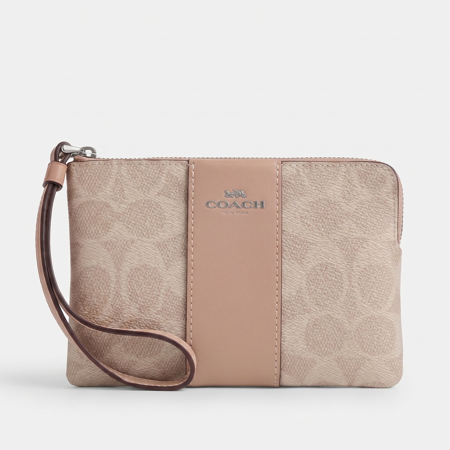 C.O.A.C.H Corner Zip Wristlet In Signature Canvas With Stripe