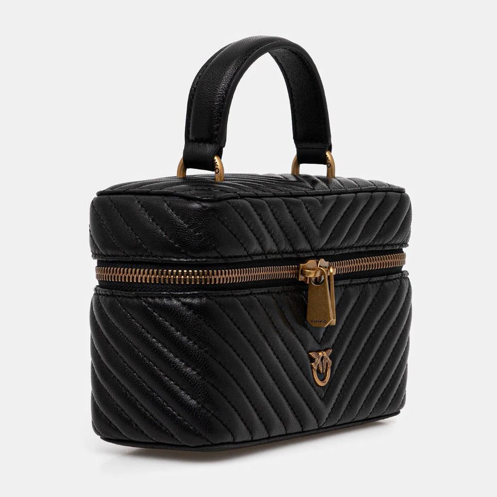 P.I.N.K.O Small beauty case with shoulder strap in chevron nappa