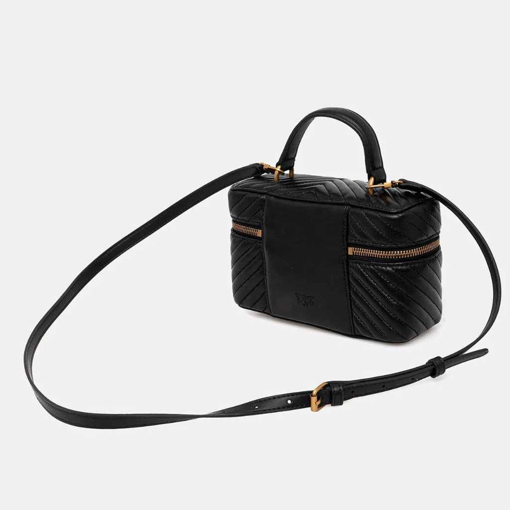 P.I.N.K.O Small beauty case with shoulder strap in chevron nappa
