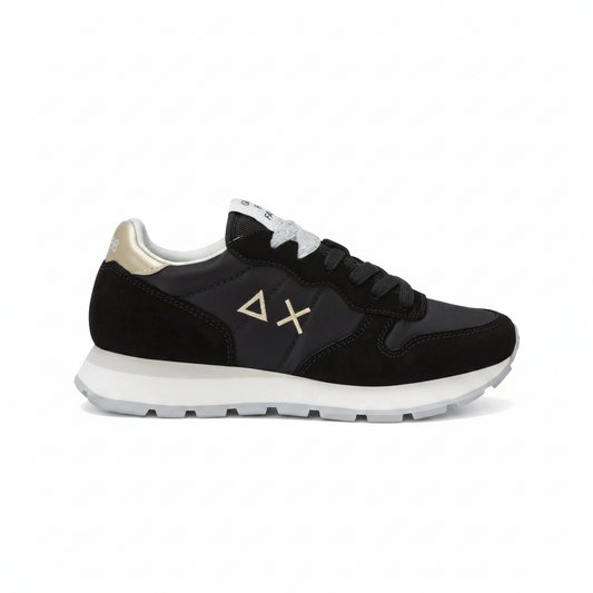 SUN68 Black Ally Gold Silver Suede and Nylon Sneaker Z35202