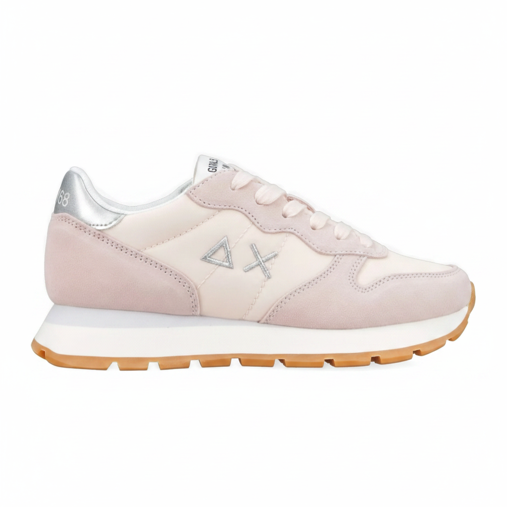 SUN68 PINK Ally Gold Silver Suede and Nylon Sneaker Z35202