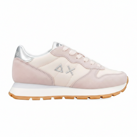 SUN68 PINK Ally Gold Silver Suede and Nylon Sneaker Z35202