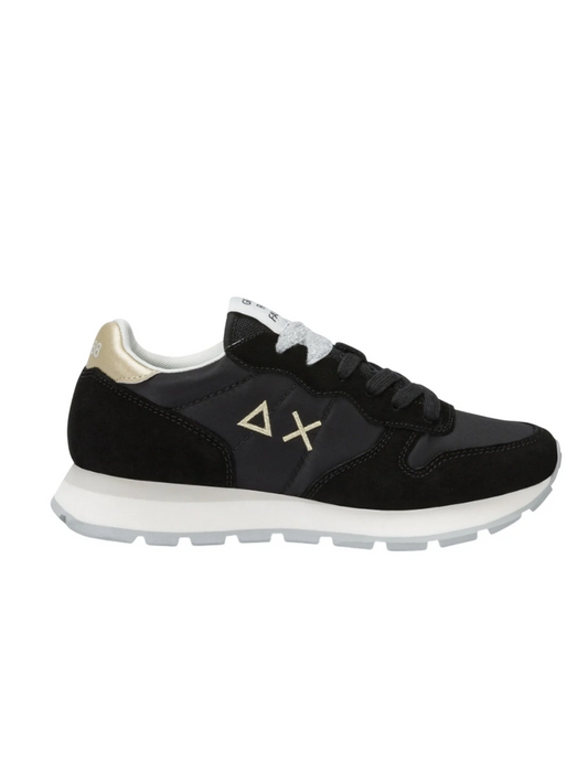 S.U.N68 Black Ally Gold Silver Suede and Nylon Sneaker