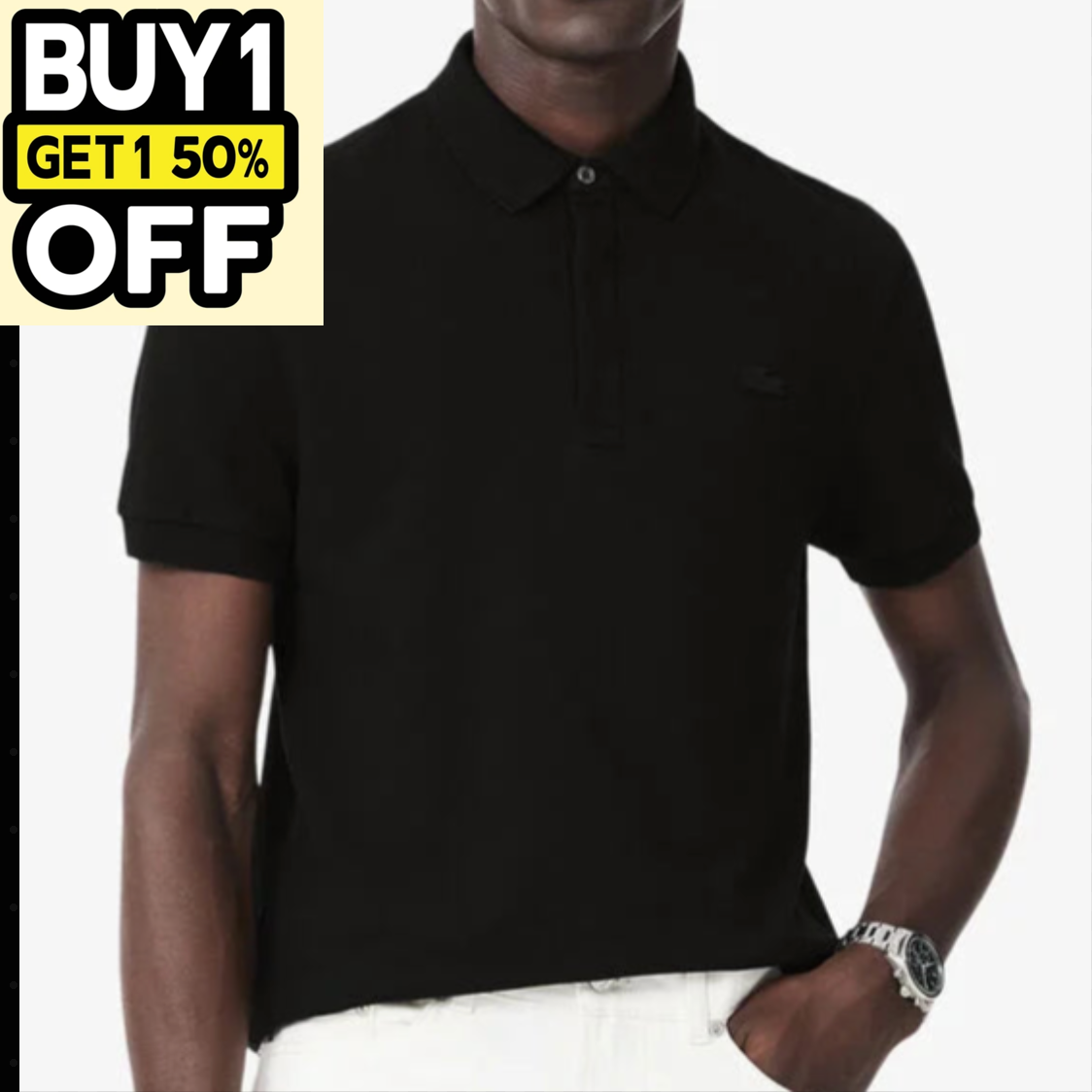 L.a.C.O-S.T.E. Classic Fit Paris Stretch Pique Polo Shirt Black