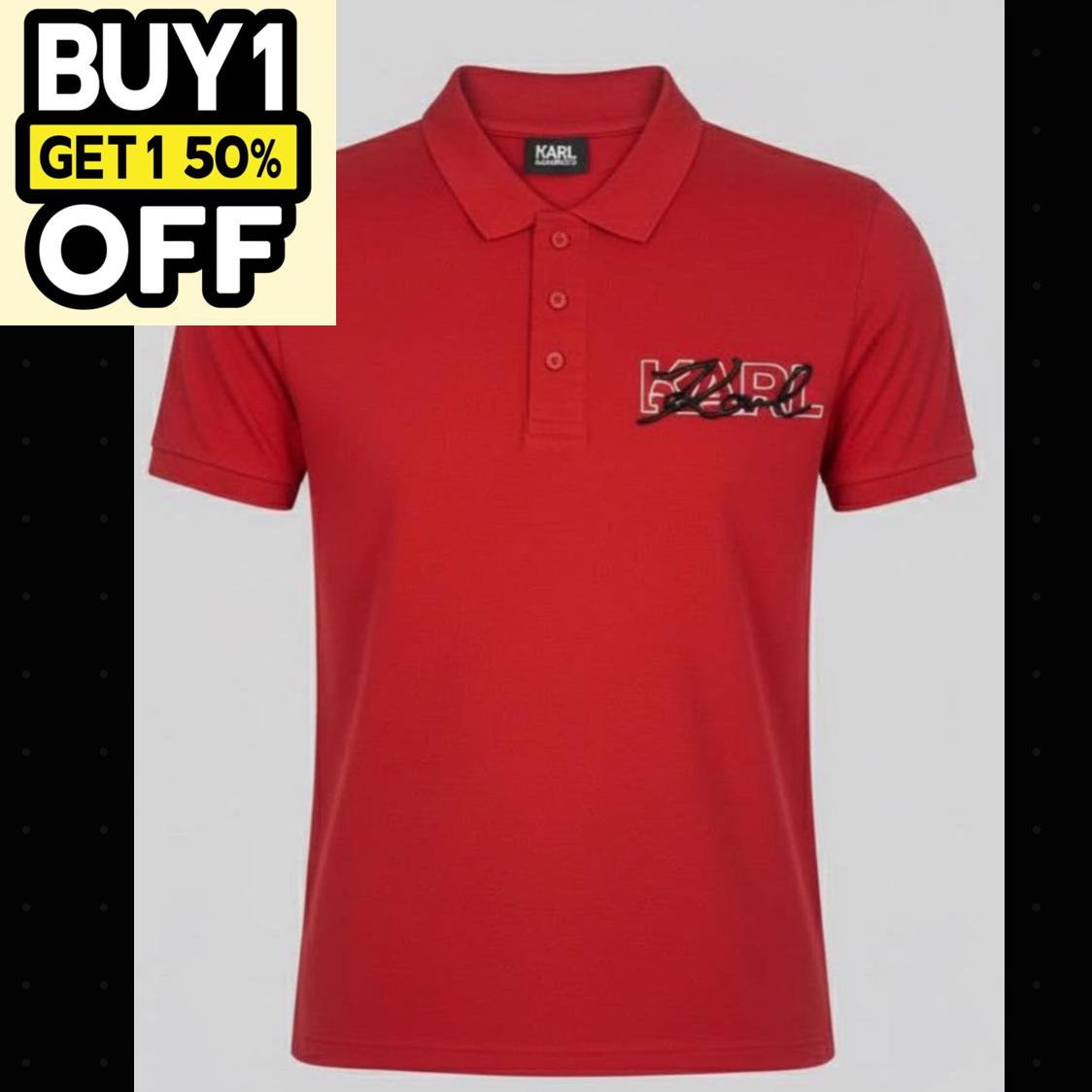 K.a.R.L L.A.G.E.R.F.E.L.D Logo Signature Red Polo Shirt