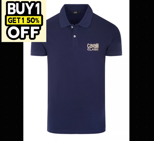 C.a.V-A.L.L.I C.L.A.S.S Dark Blue short sleeve polo with lettering "C.a.v.a.l.l.i C.l.a.s.s"