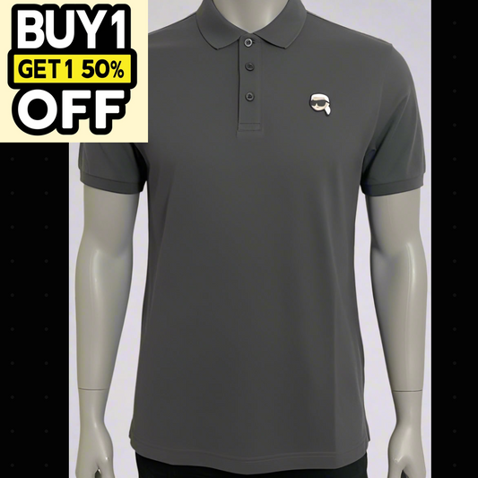 K.a.R.L L.A.G.E.R.F.E.L.D Logo Gray Polo Shirt