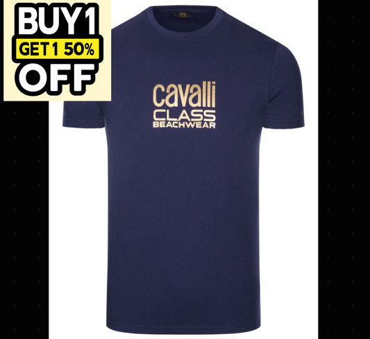 C.a.V-A.L.L.I.  C.L.A.S.S Dark Blue T-shirt Gold